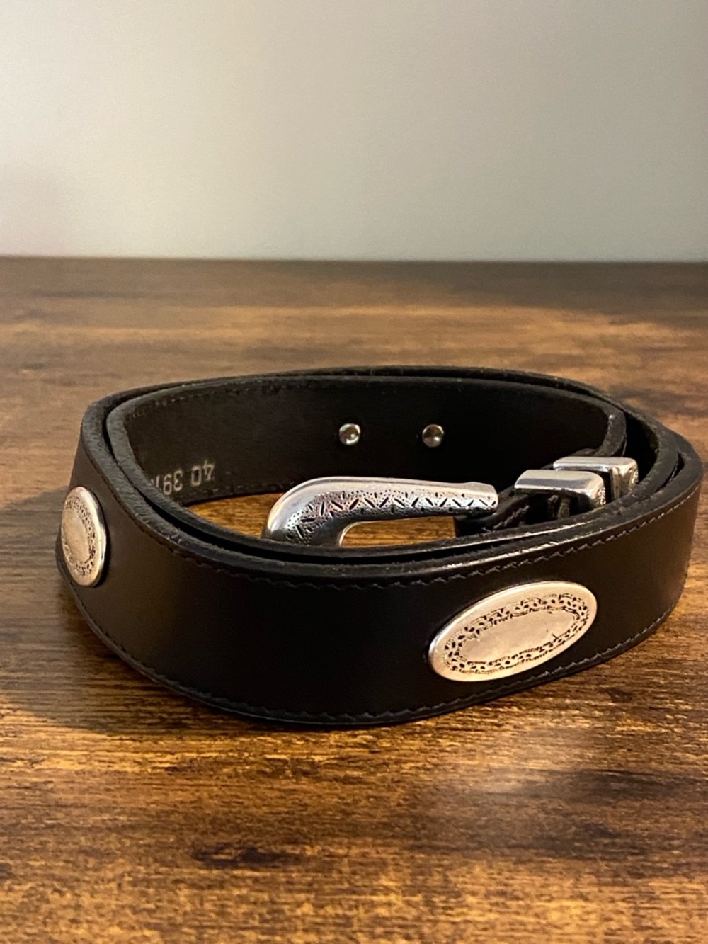 Brighton Black Leather Belt with Silver Western Buckle - Picture 3 of 8